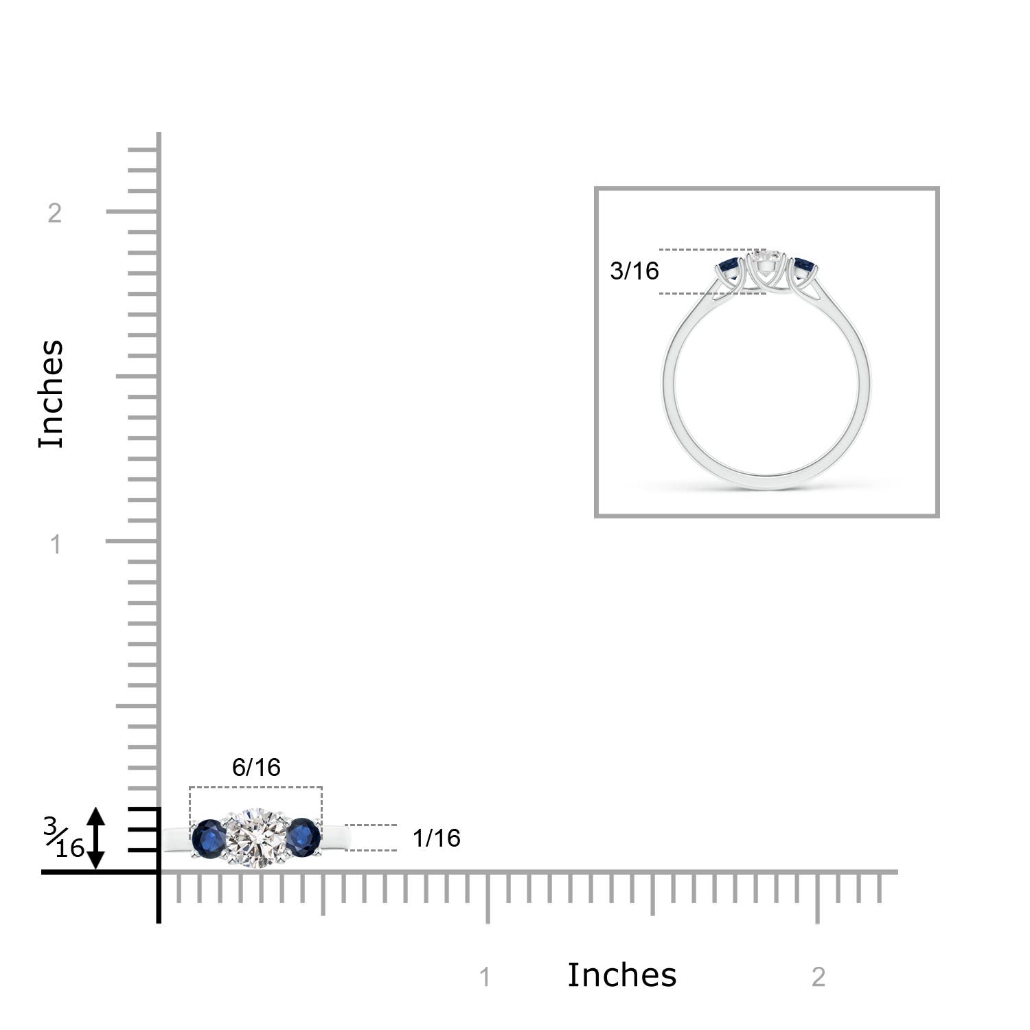 ANGARA Natural Diamond and Sapphire Three Stone Ring in Silver (4mm) - Picture 16 of 29