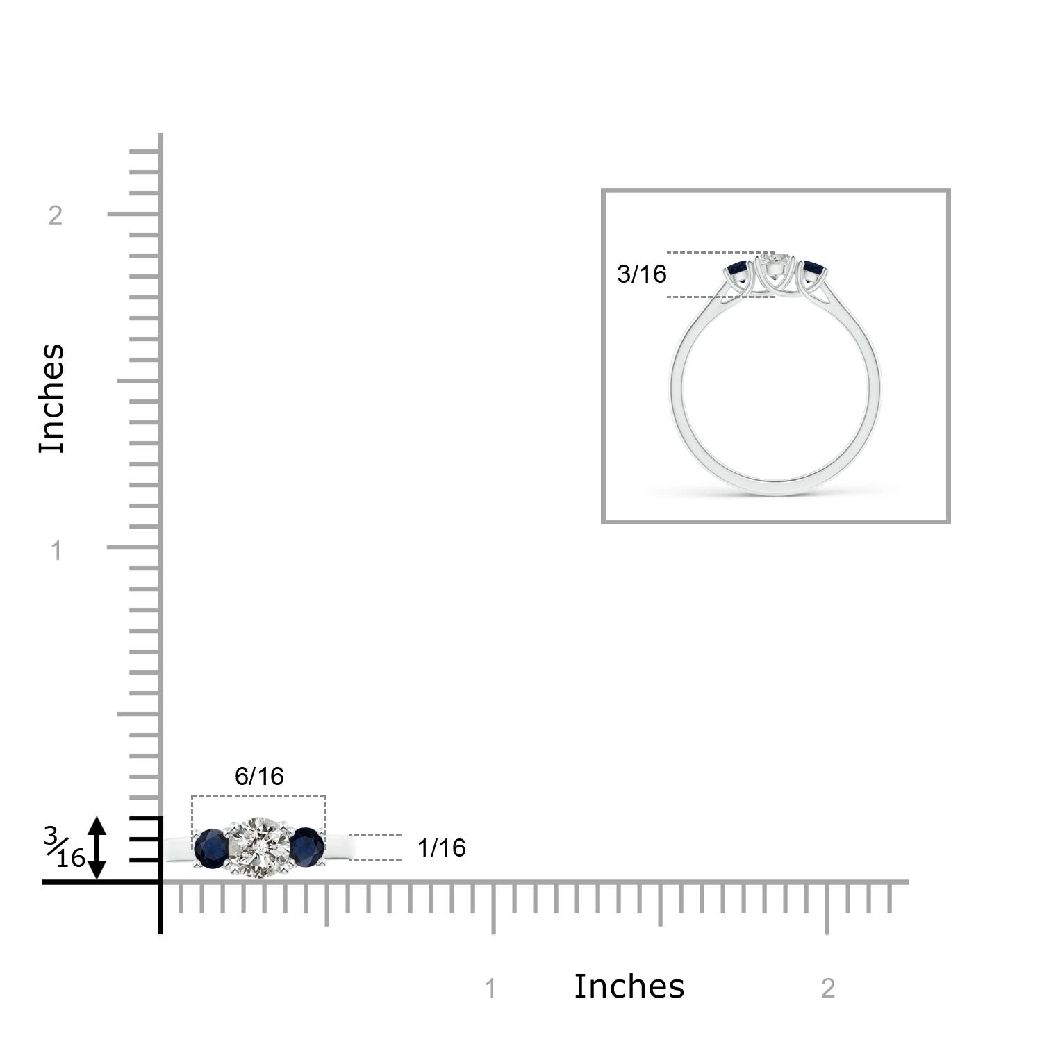 ANGARA Natural Diamond and Sapphire Three Stone Ring in Silver (4mm) - Picture 10 of 29