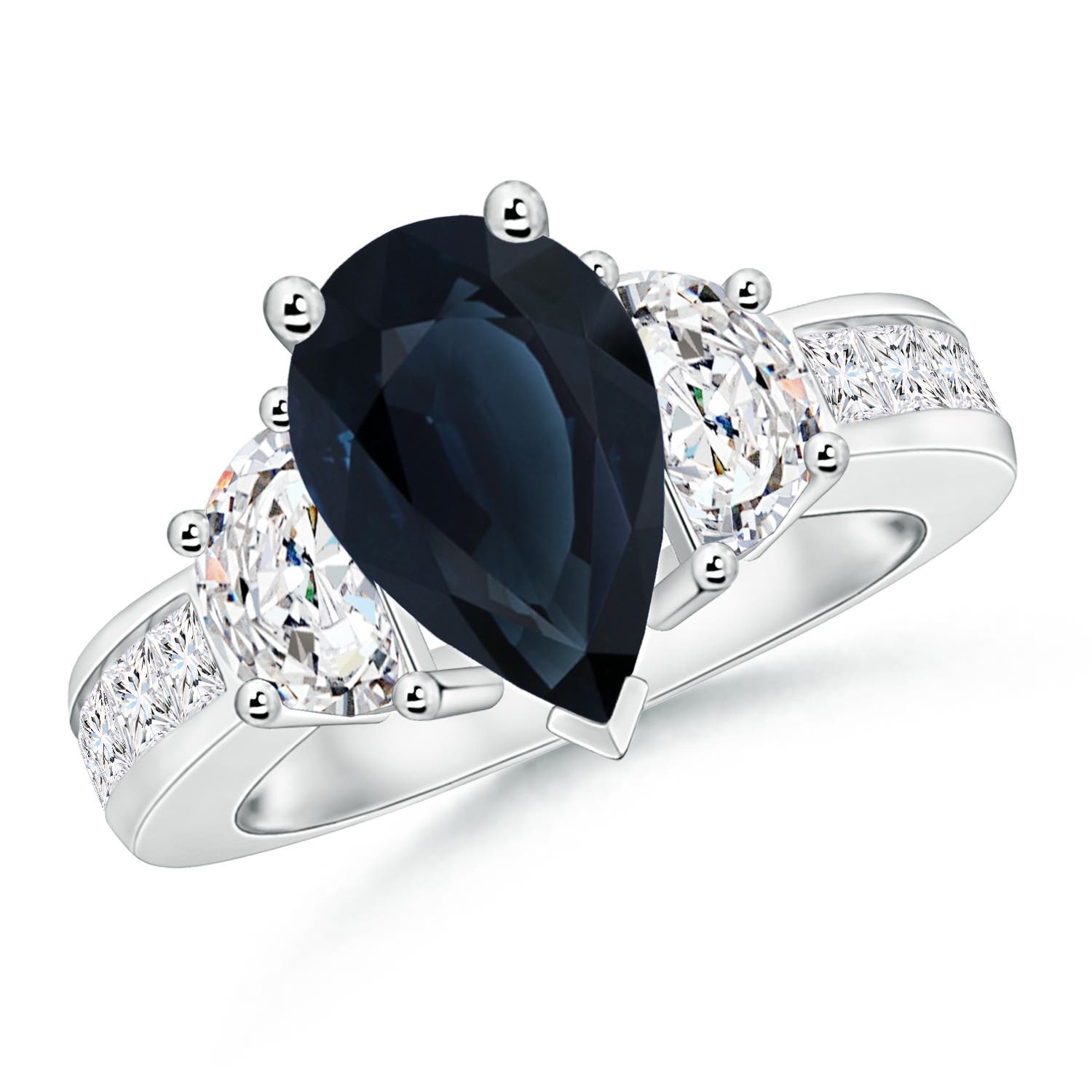 GIA Certified Pear-Shaped Sapphire Three Stone Ring