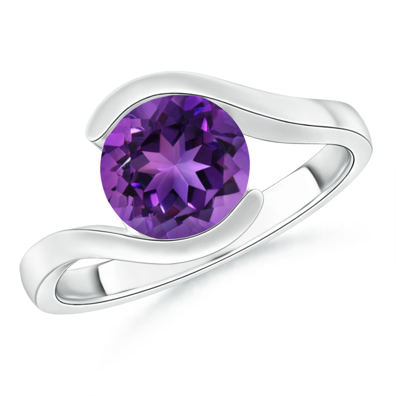 Semi BezelSet Solitaire Round Amethyst Bypass Ring Angara