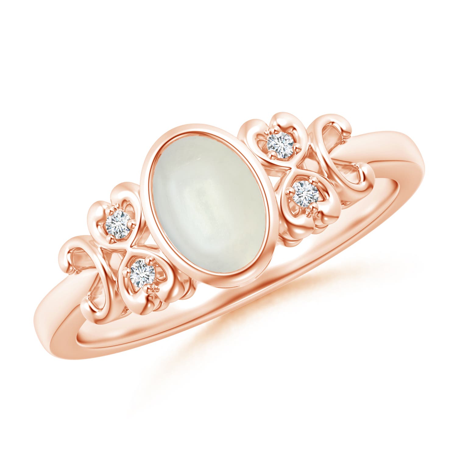 Vintage Style Bezel-Set Oval Moonstone Ring with Diamonds