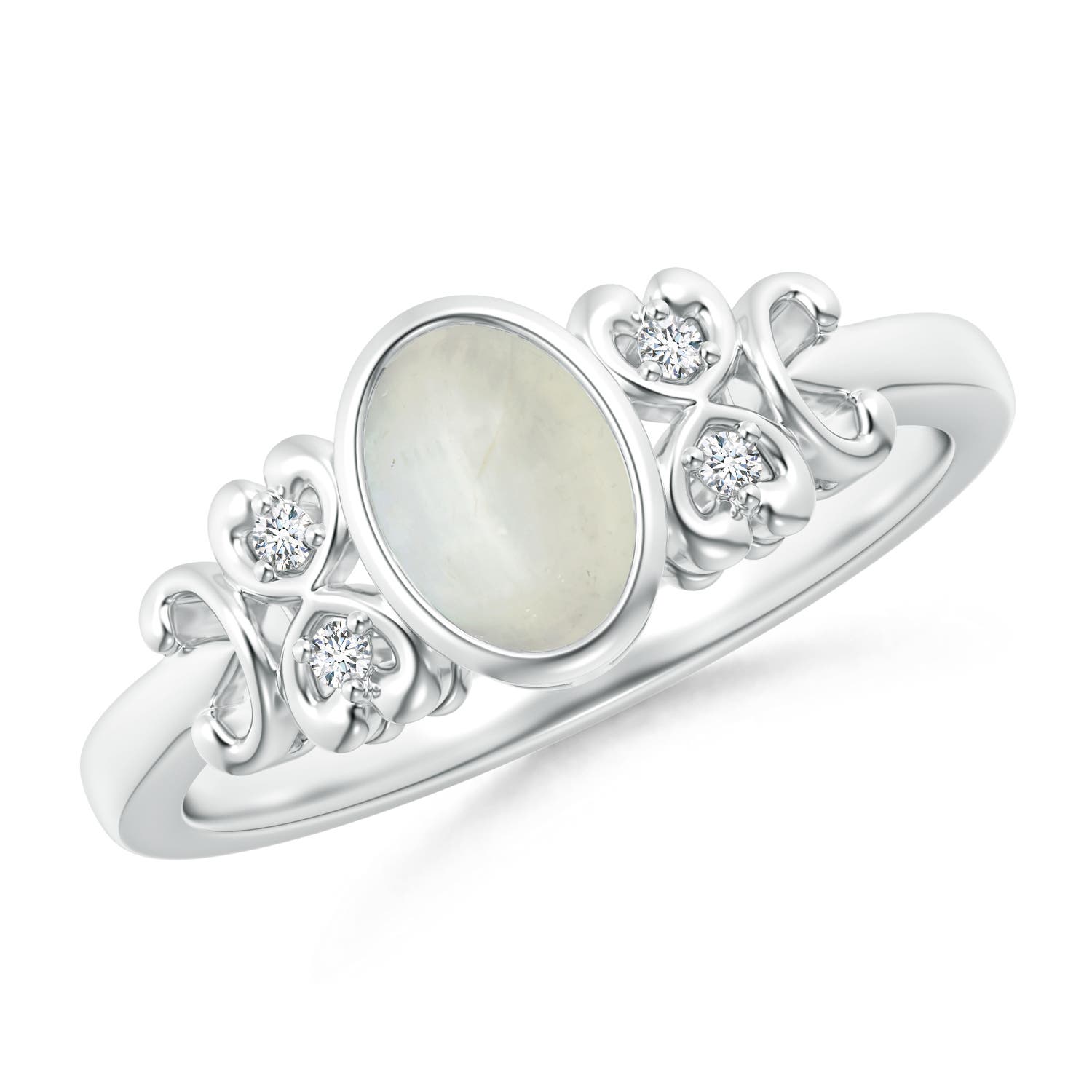 Vintage Style Bezel-Set Oval Moonstone Ring with Diamonds