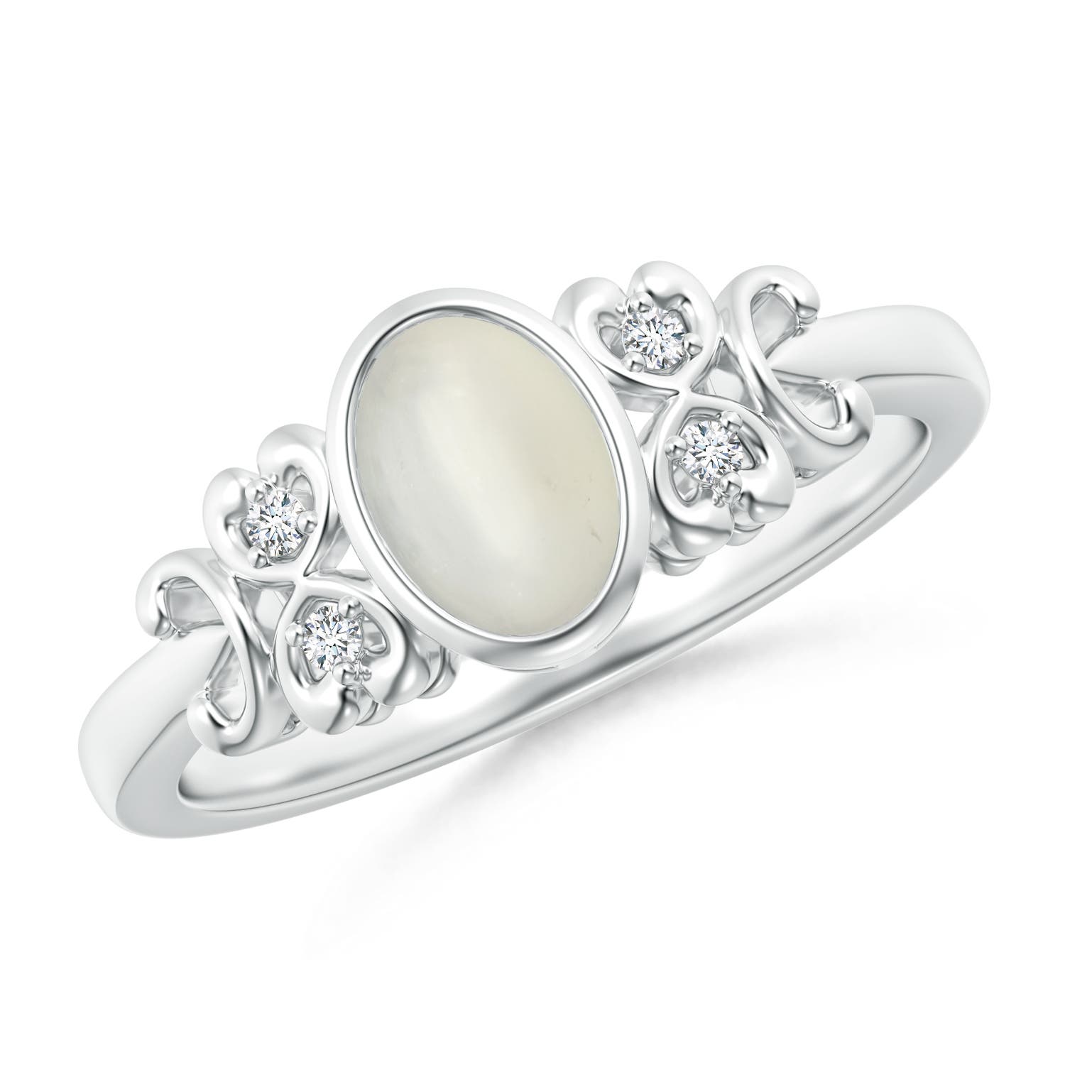 Vintage Style Bezel-Set Oval Moonstone Ring with Diamonds