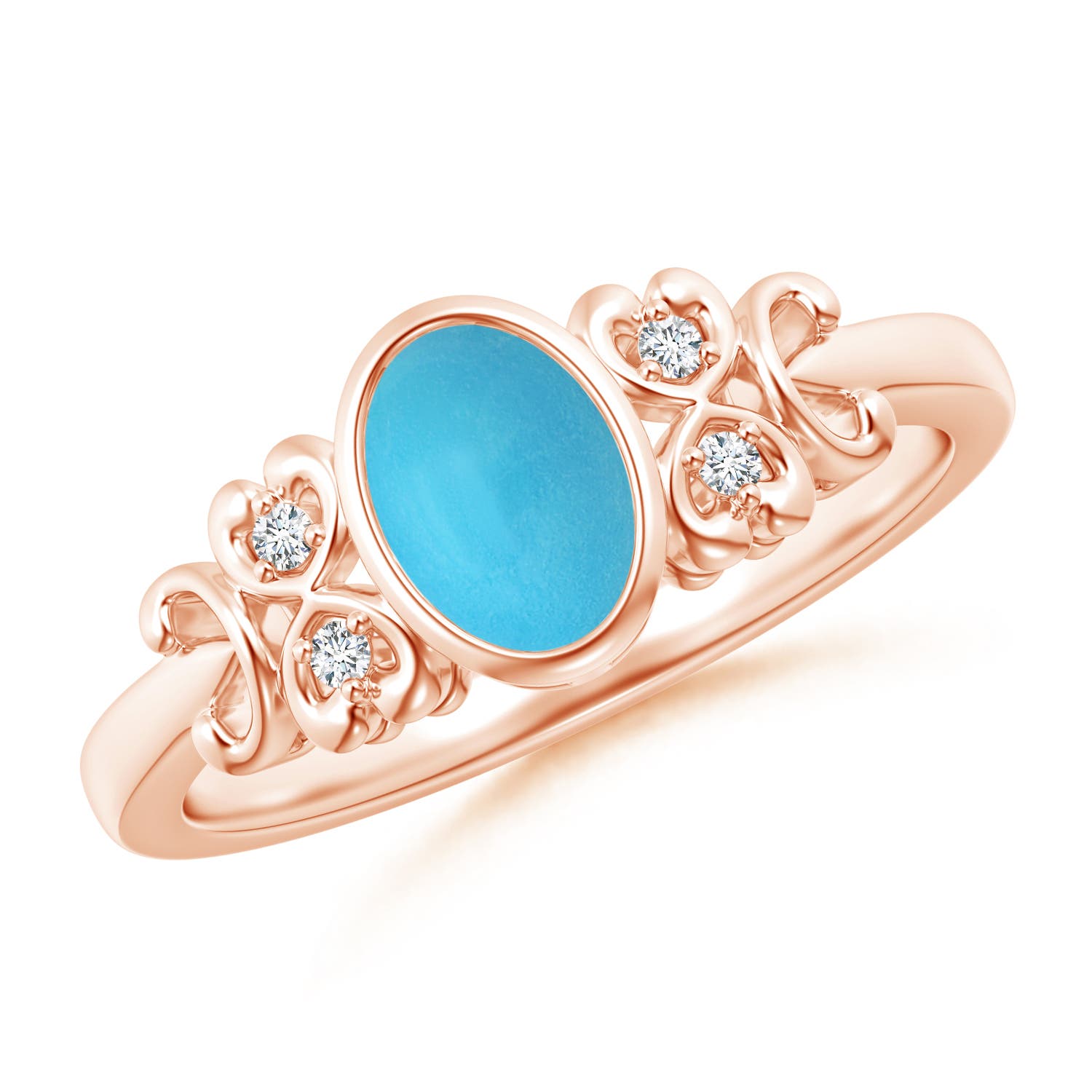 Vintage Style Bezel-Set Oval Turquoise Ring with Diamonds