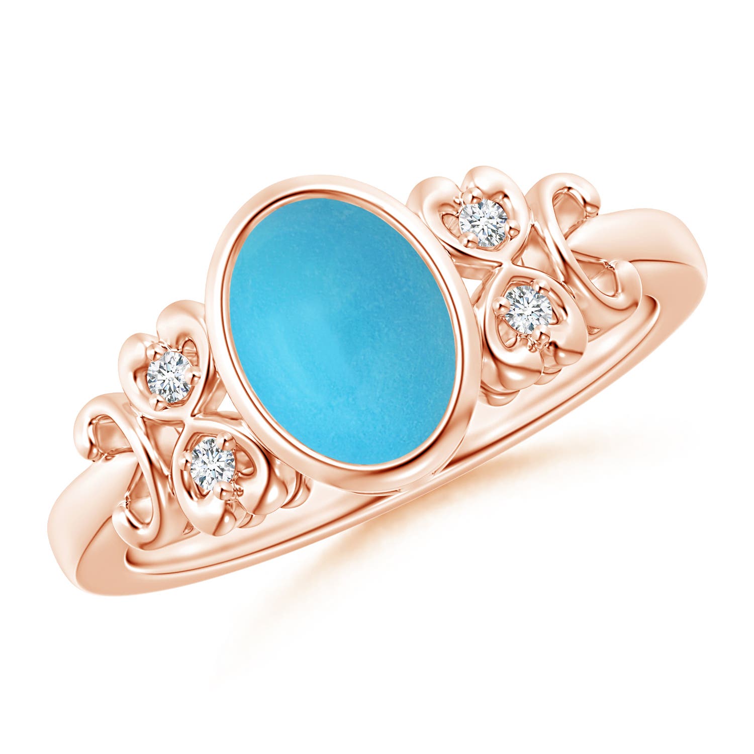 Vintage Style Bezel-Set Oval Turquoise Ring with Diamonds