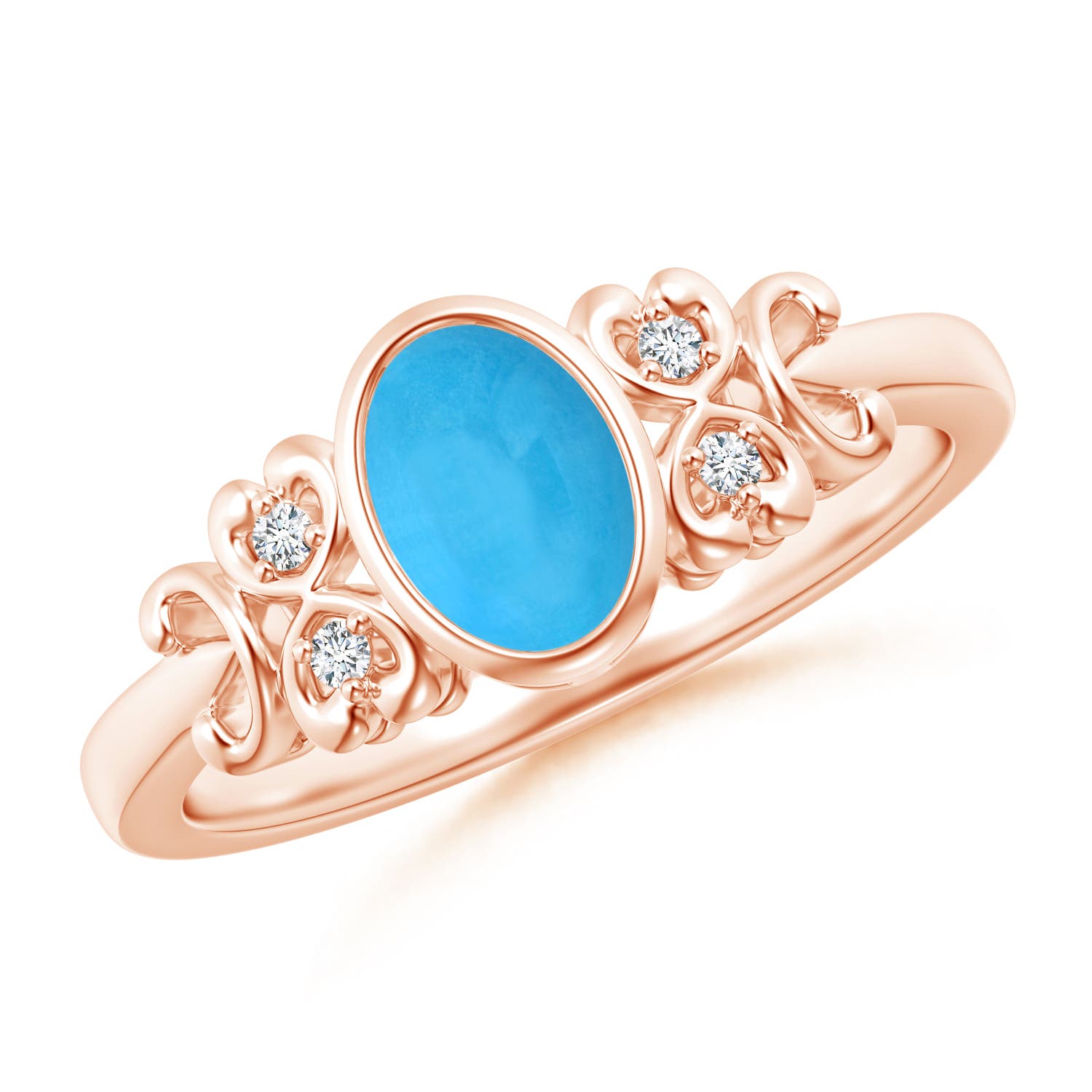 Vintage Style Bezel-Set Oval Turquoise Ring with Diamonds