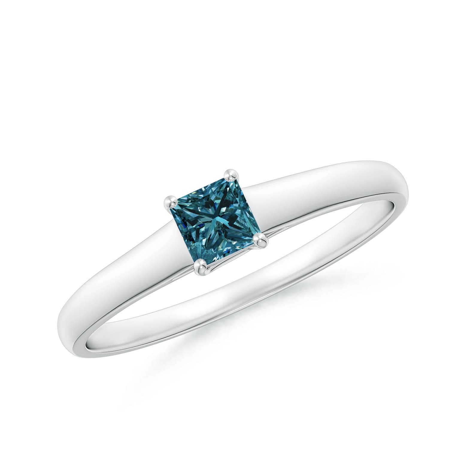 Princess-Cut Enhanced Blue Diamond Solitaire Engagement Ring