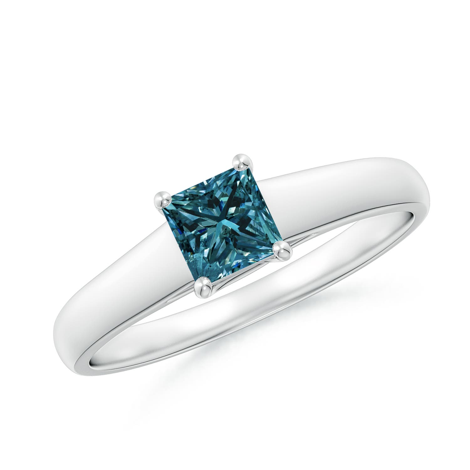 Princess-Cut Enhanced Blue Diamond Solitaire Engagement Ring