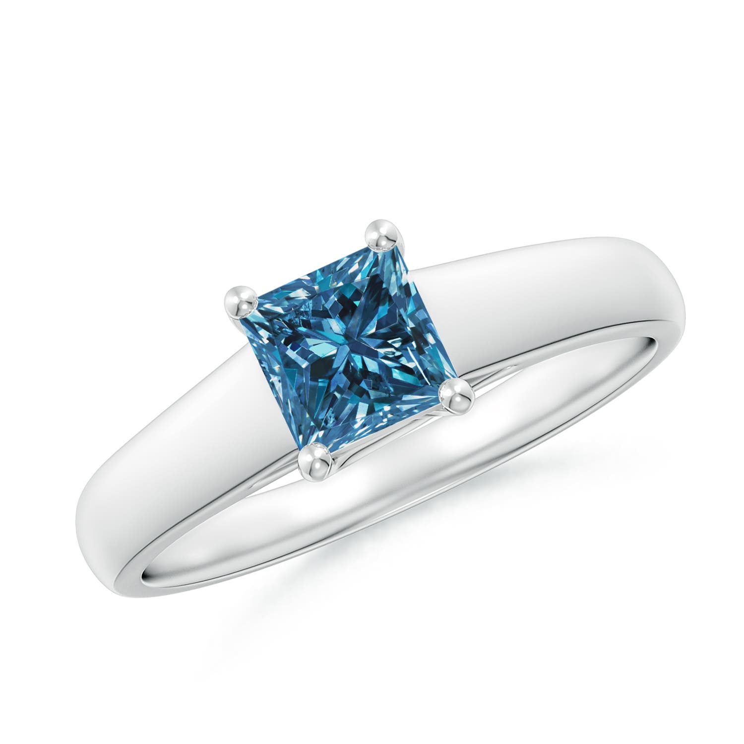 Princess-Cut Enhanced Blue Diamond Solitaire Engagement Ring