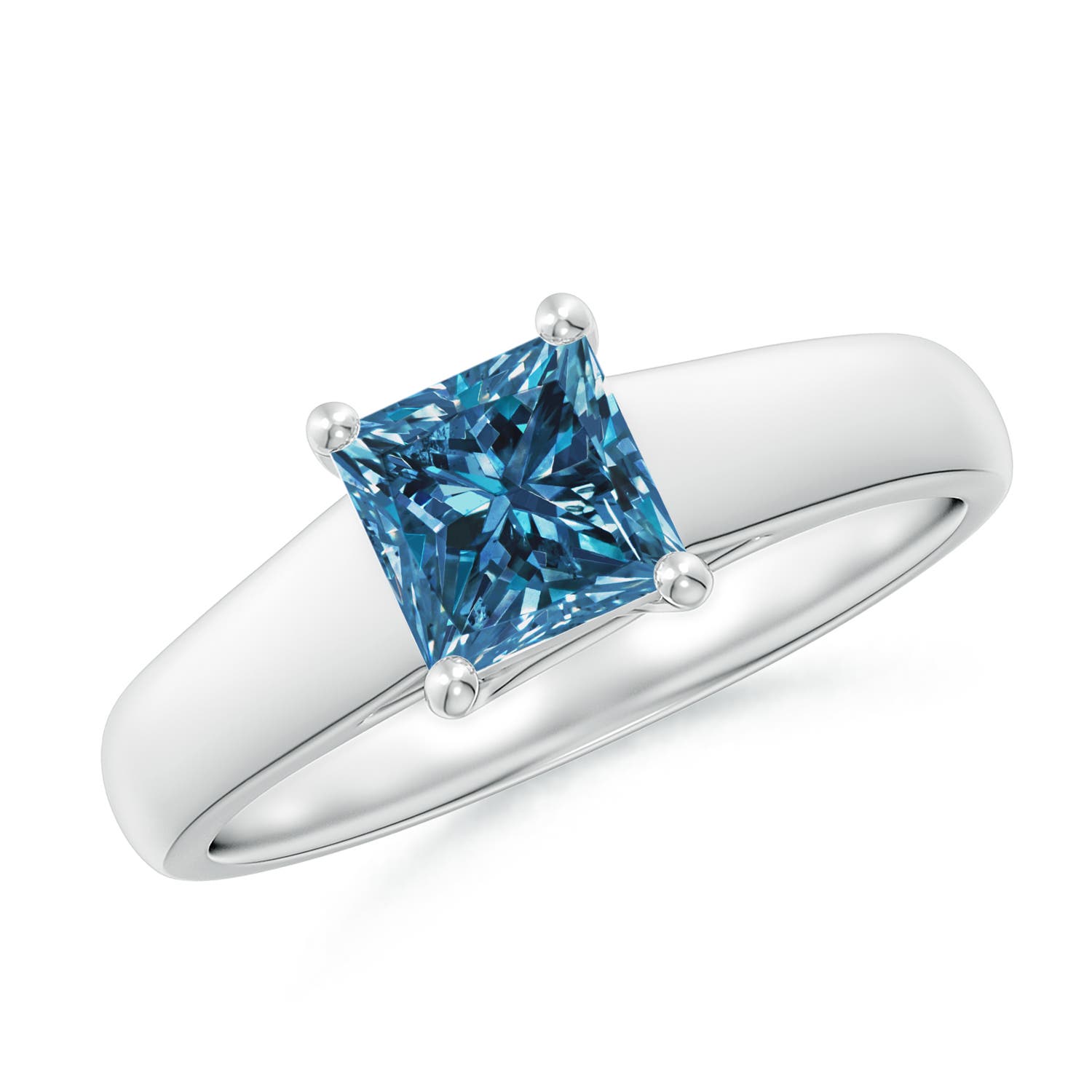 Princess-Cut Enhanced Blue Diamond Solitaire Engagement Ring