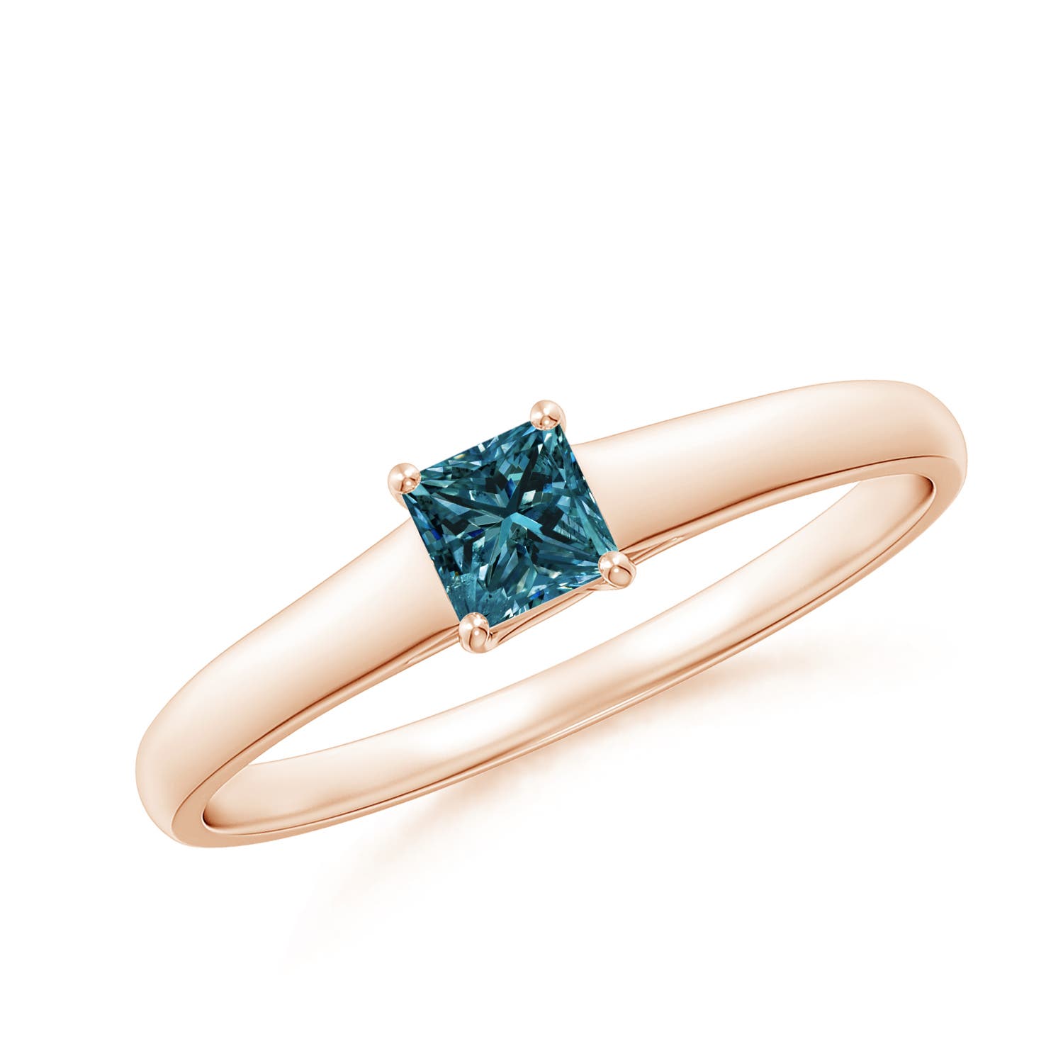 Princess-Cut Enhanced Blue Diamond Solitaire Engagement Ring