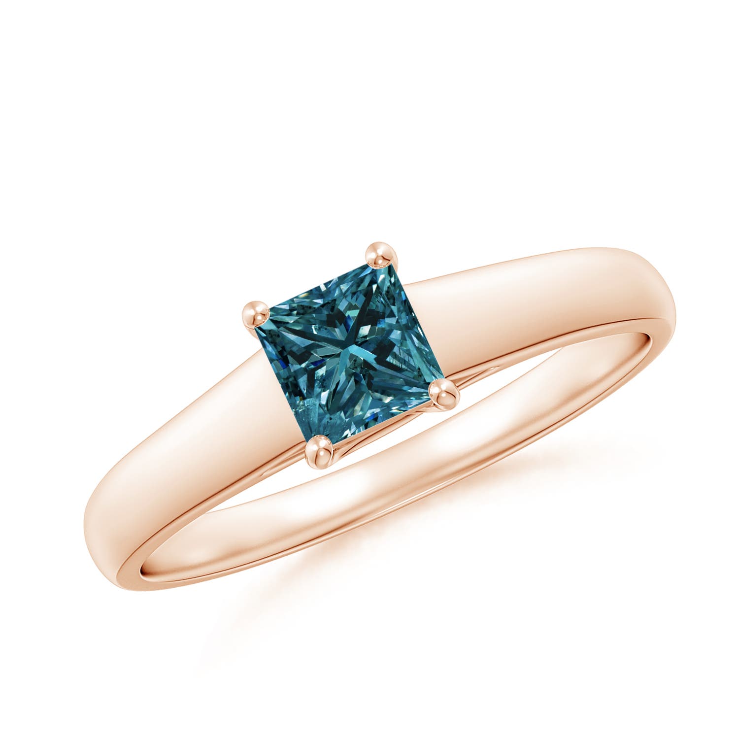 Princess-Cut Enhanced Blue Diamond Solitaire Engagement Ring