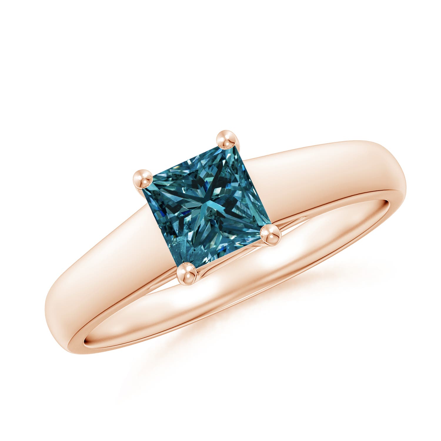 Princess-Cut Enhanced Blue Diamond Solitaire Engagement Ring