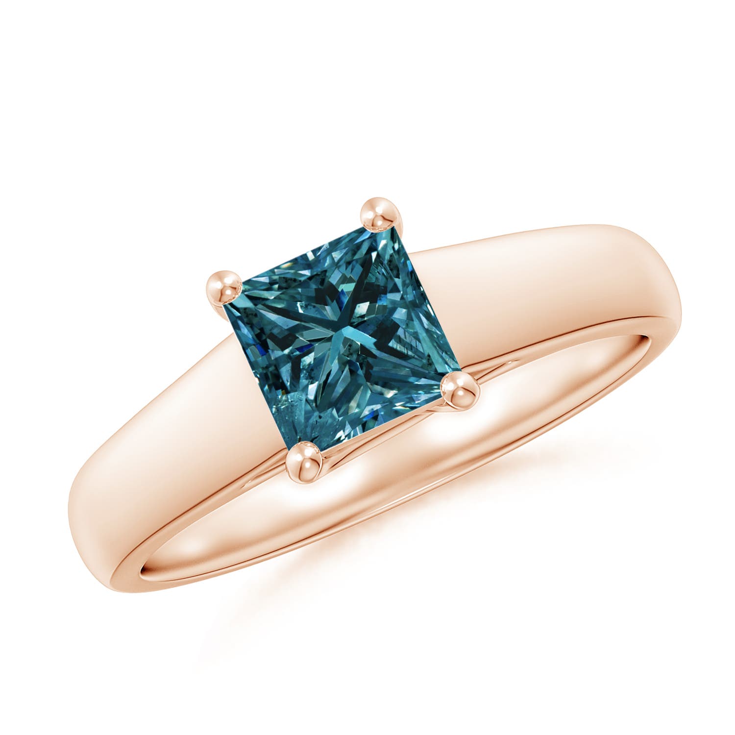 Princess-Cut Enhanced Blue Diamond Solitaire Engagement Ring