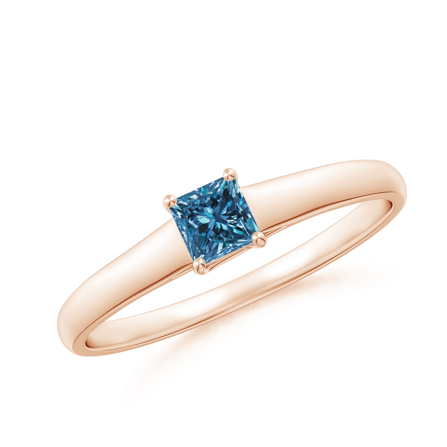 Princess-Cut Enhanced Blue Diamond Solitaire Engagement Ring