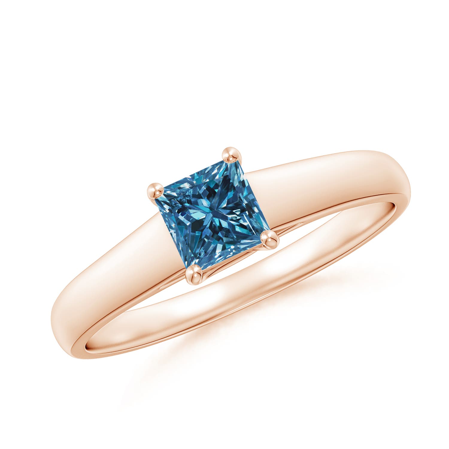 Princess-Cut Enhanced Blue Diamond Solitaire Engagement Ring