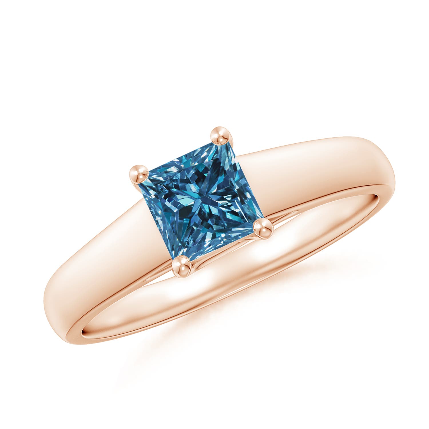 Princess-Cut Enhanced Blue Diamond Solitaire Engagement Ring