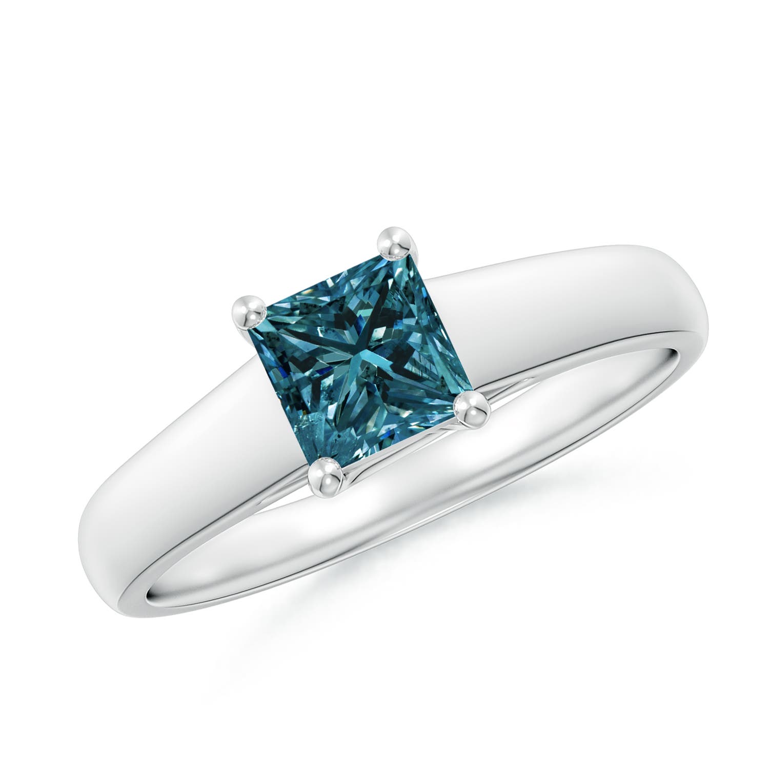 Princess-Cut Enhanced Blue Diamond Solitaire Engagement Ring