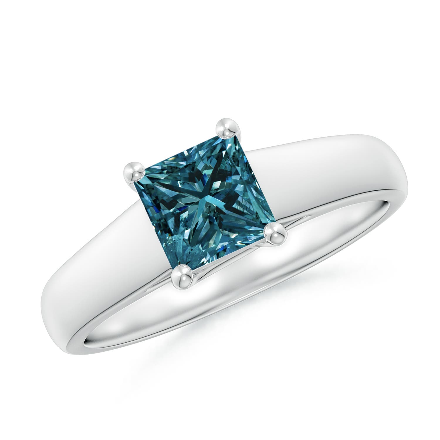 Princess-Cut Enhanced Blue Diamond Solitaire Engagement Ring