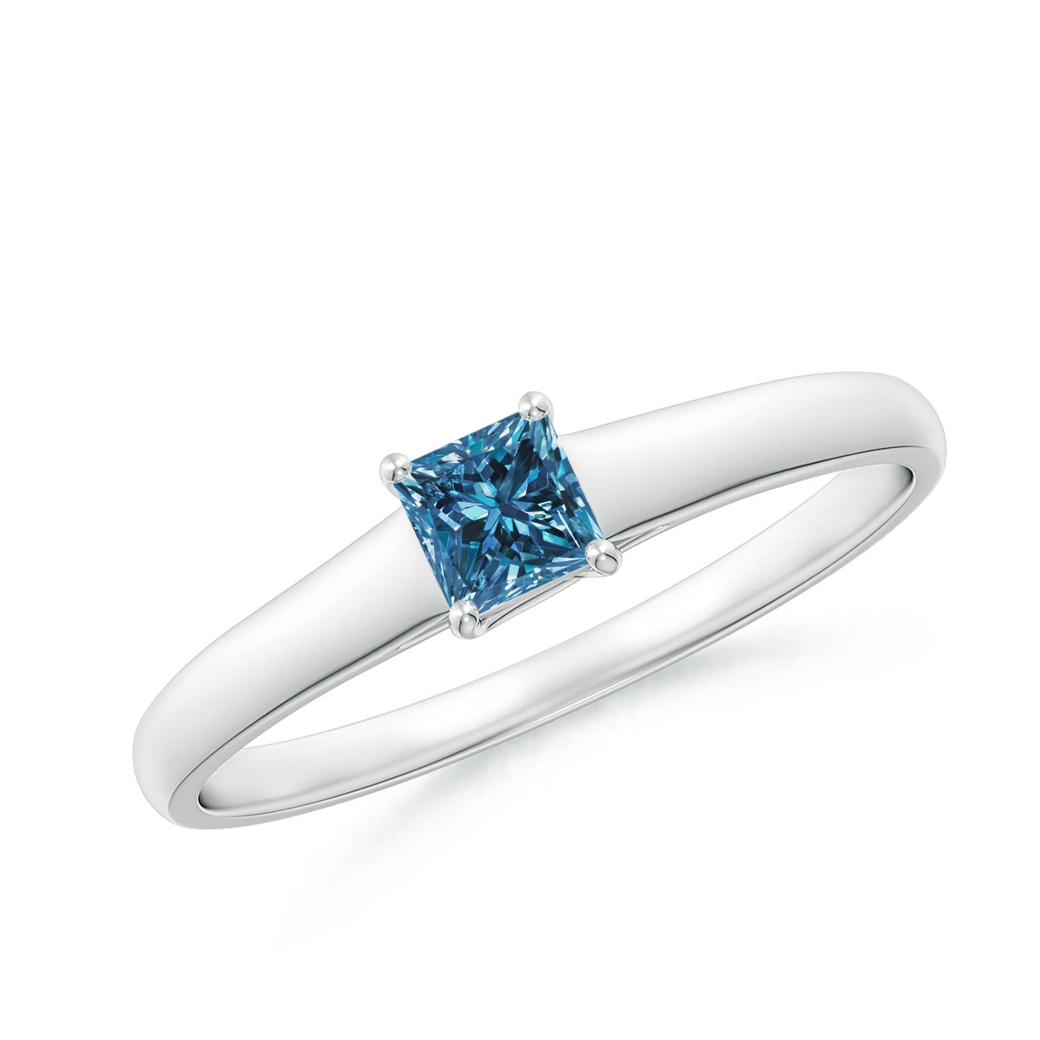 Princess-Cut Enhanced Blue Diamond Solitaire Engagement Ring