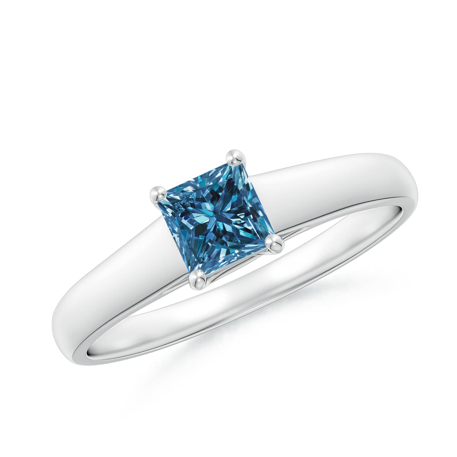 Princess-Cut Enhanced Blue Diamond Solitaire Engagement Ring