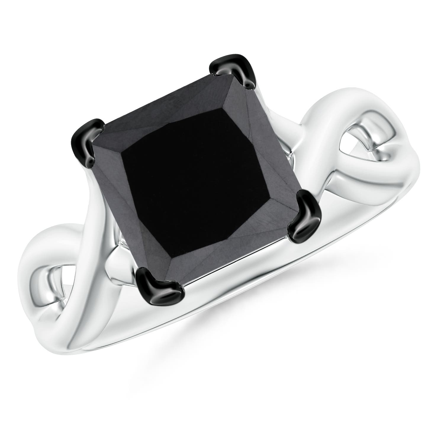 Princess-Cut Solitaire Enhanced Black Diamond Crossover Ring