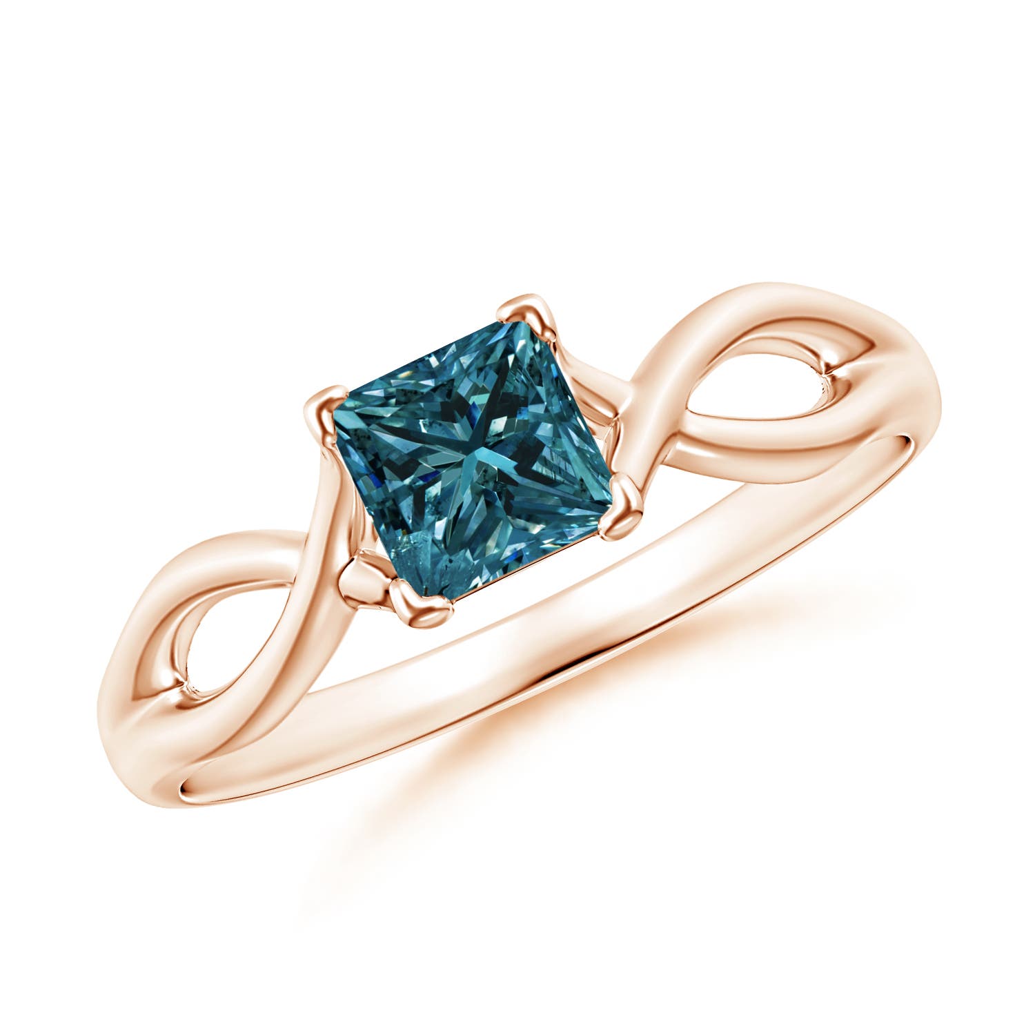 Princess-Cut Solitaire Enhanced Blue Diamond Crossover Ring