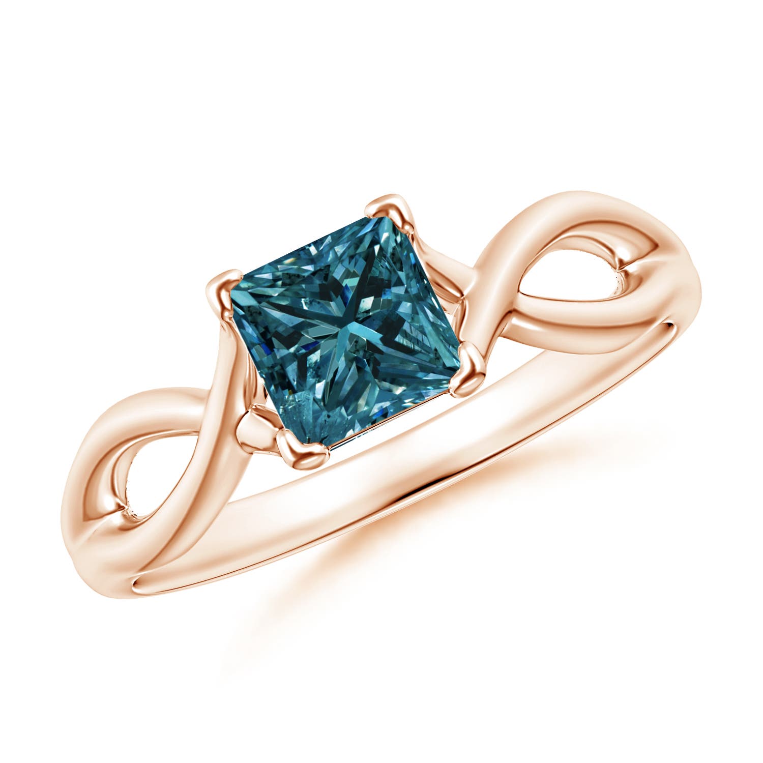 Princess-Cut Solitaire Enhanced Blue Diamond Crossover Ring
