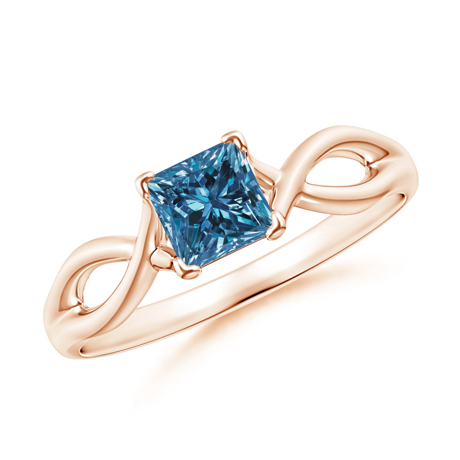Princess-Cut Solitaire Enhanced Blue Diamond Crossover Ring