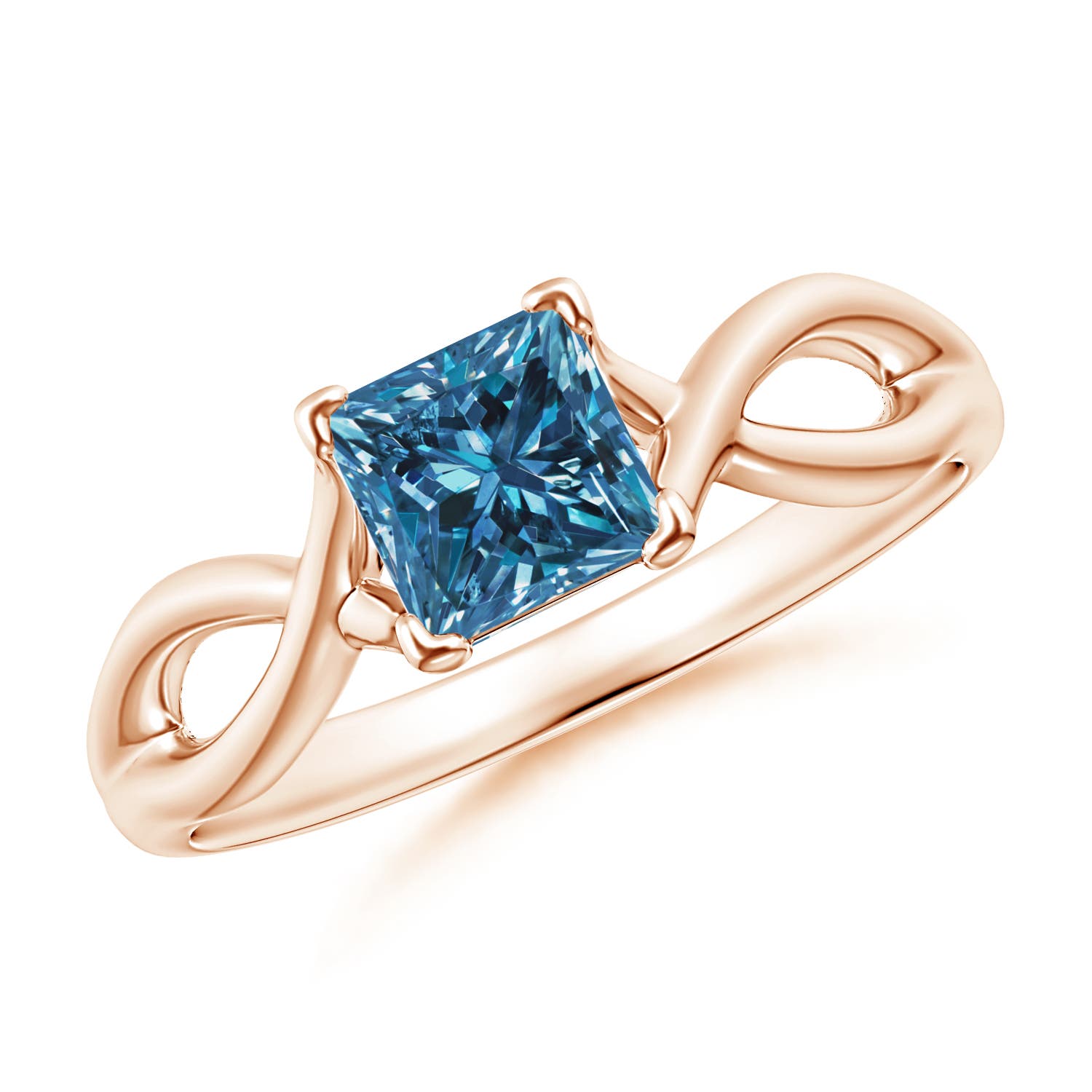 Princess-Cut Solitaire Enhanced Blue Diamond Crossover Ring