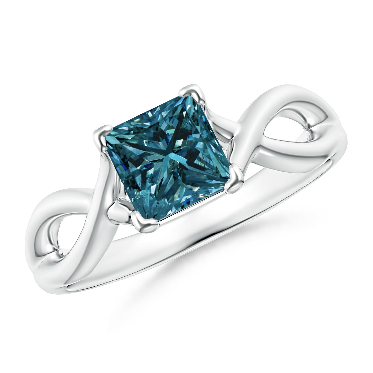 Princess-Cut Solitaire Enhanced Blue Diamond Crossover Ring