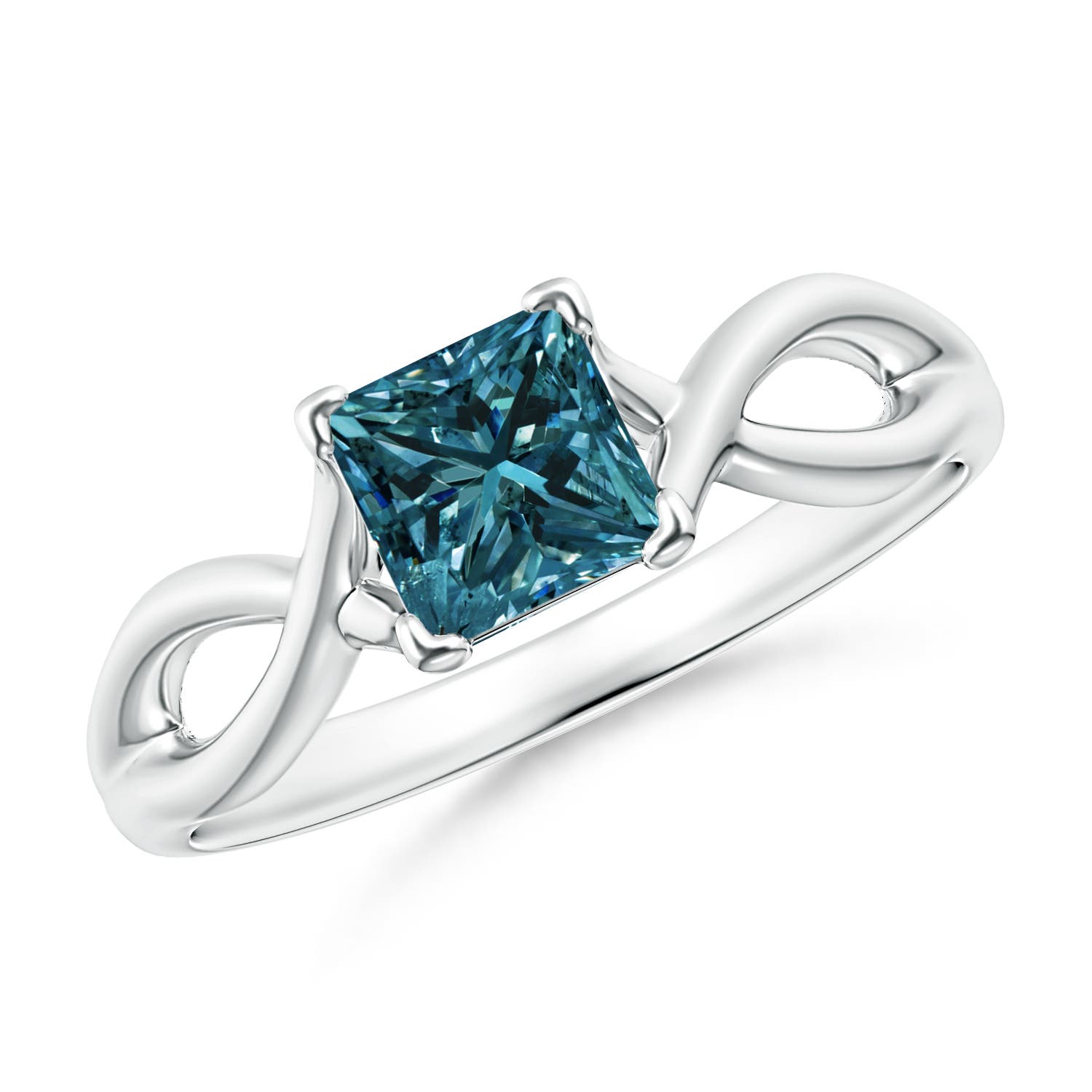 Princess-Cut Solitaire Enhanced Blue Diamond Crossover Ring