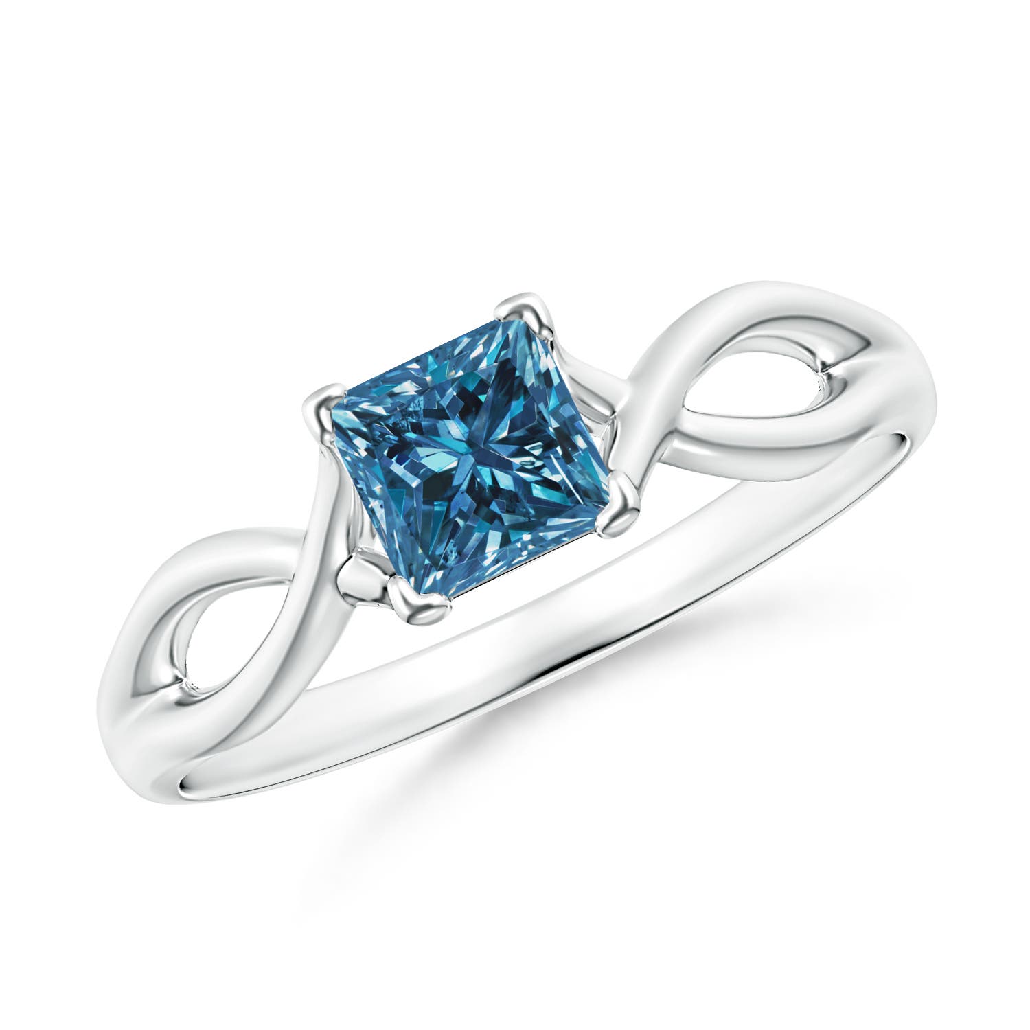 Princess-Cut Solitaire Enhanced Blue Diamond Crossover Ring