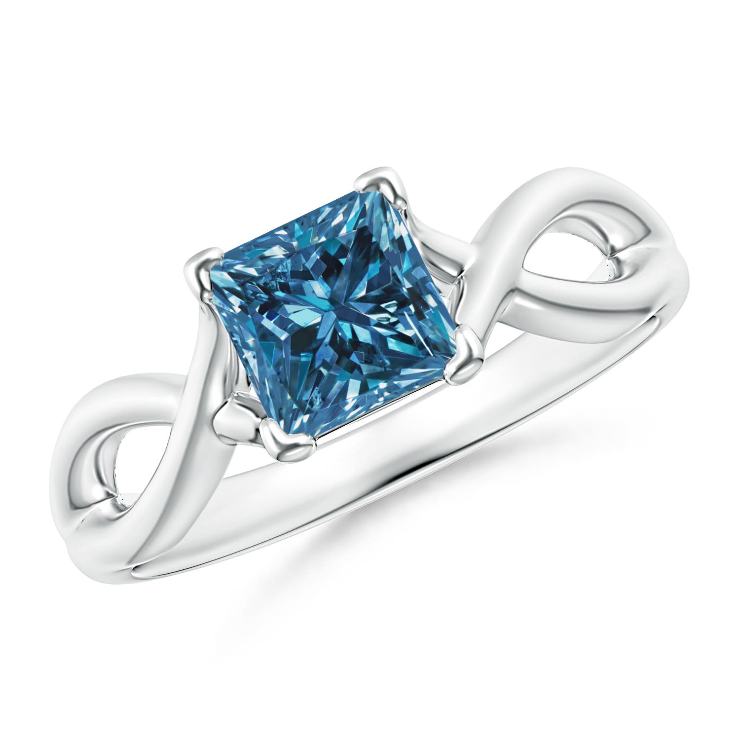 Princess-Cut Solitaire Enhanced Blue Diamond Crossover Ring
