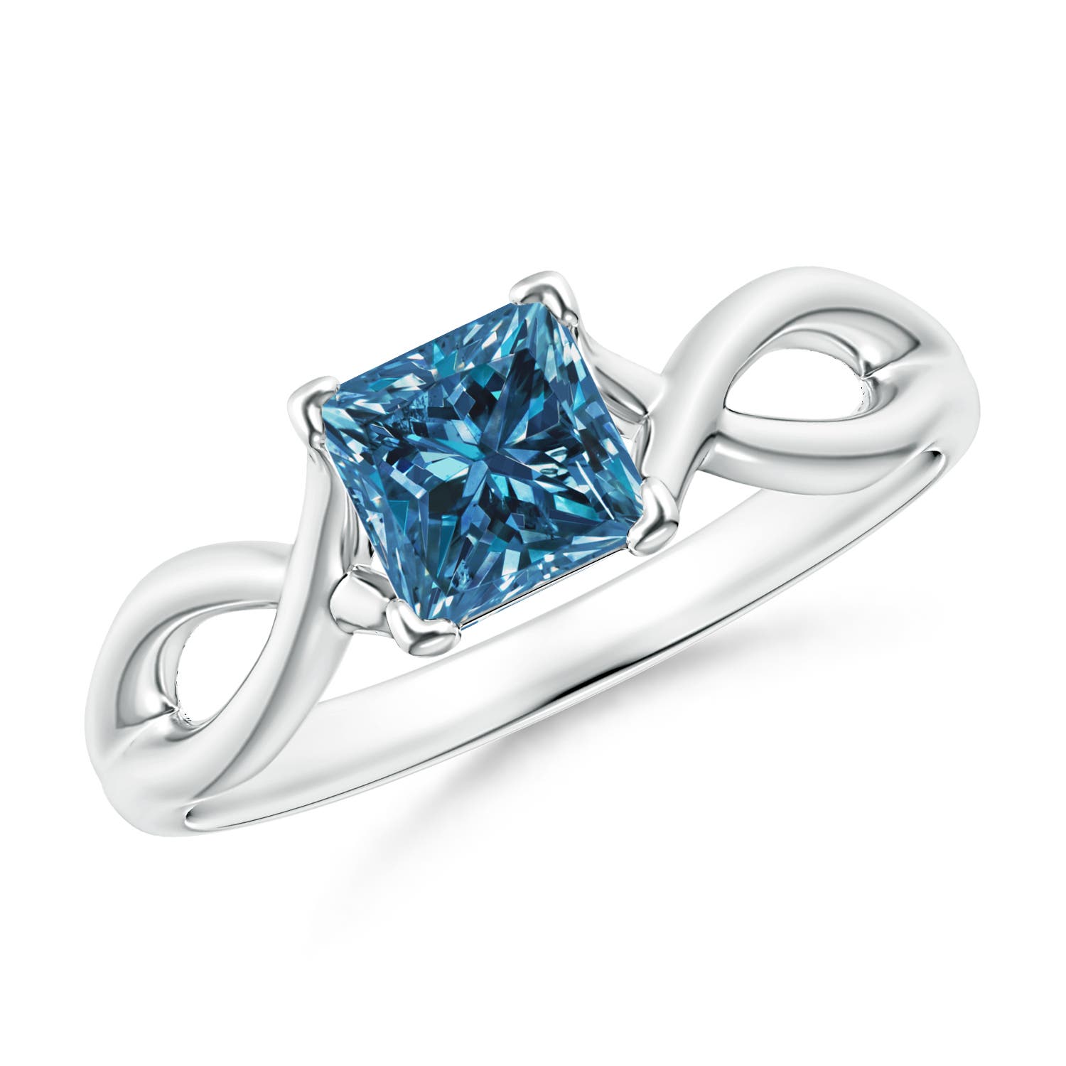 Princess-Cut Solitaire Enhanced Blue Diamond Crossover Ring