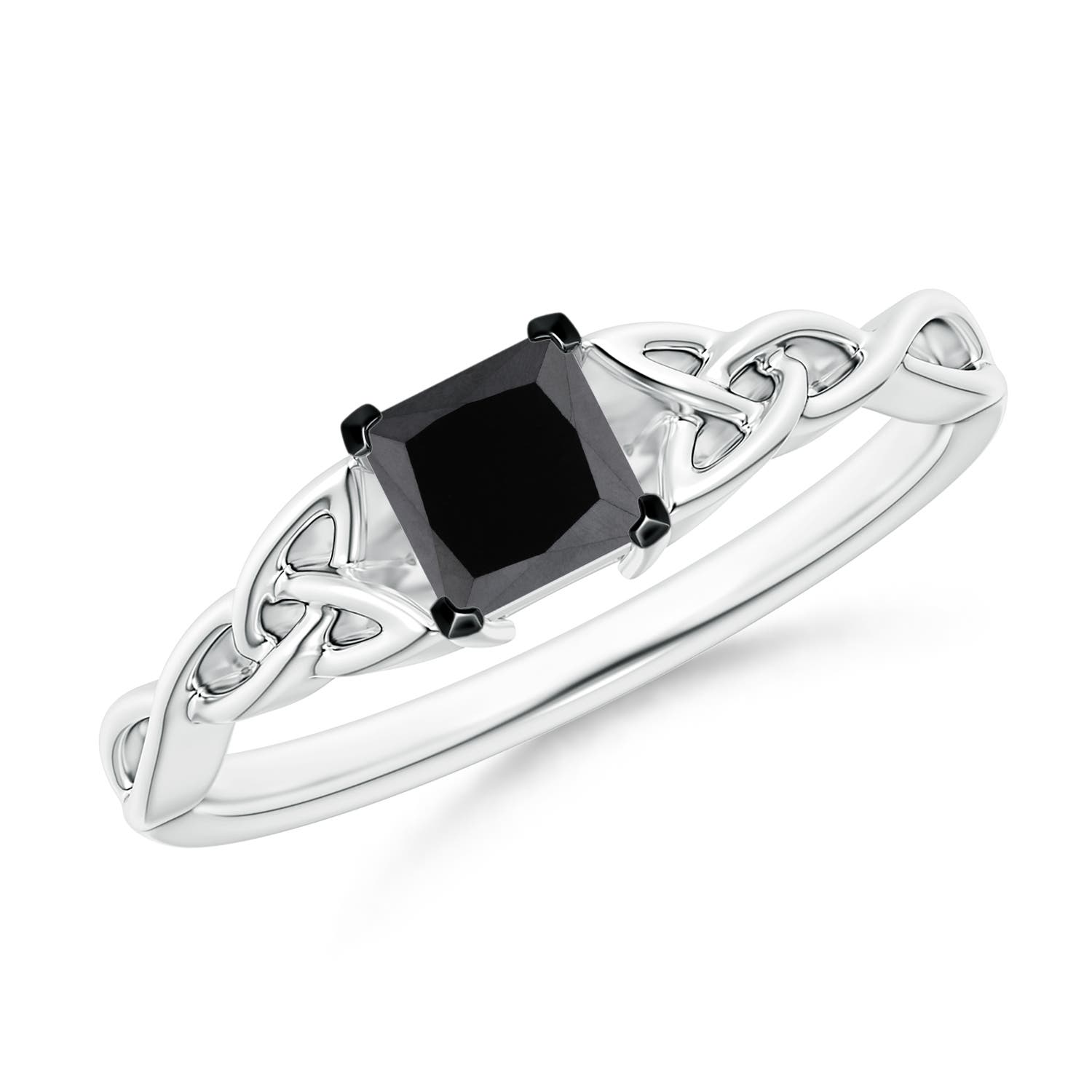 Solitaire Princess-Cut Enhanced Black Diamond Celtic Knot Ring