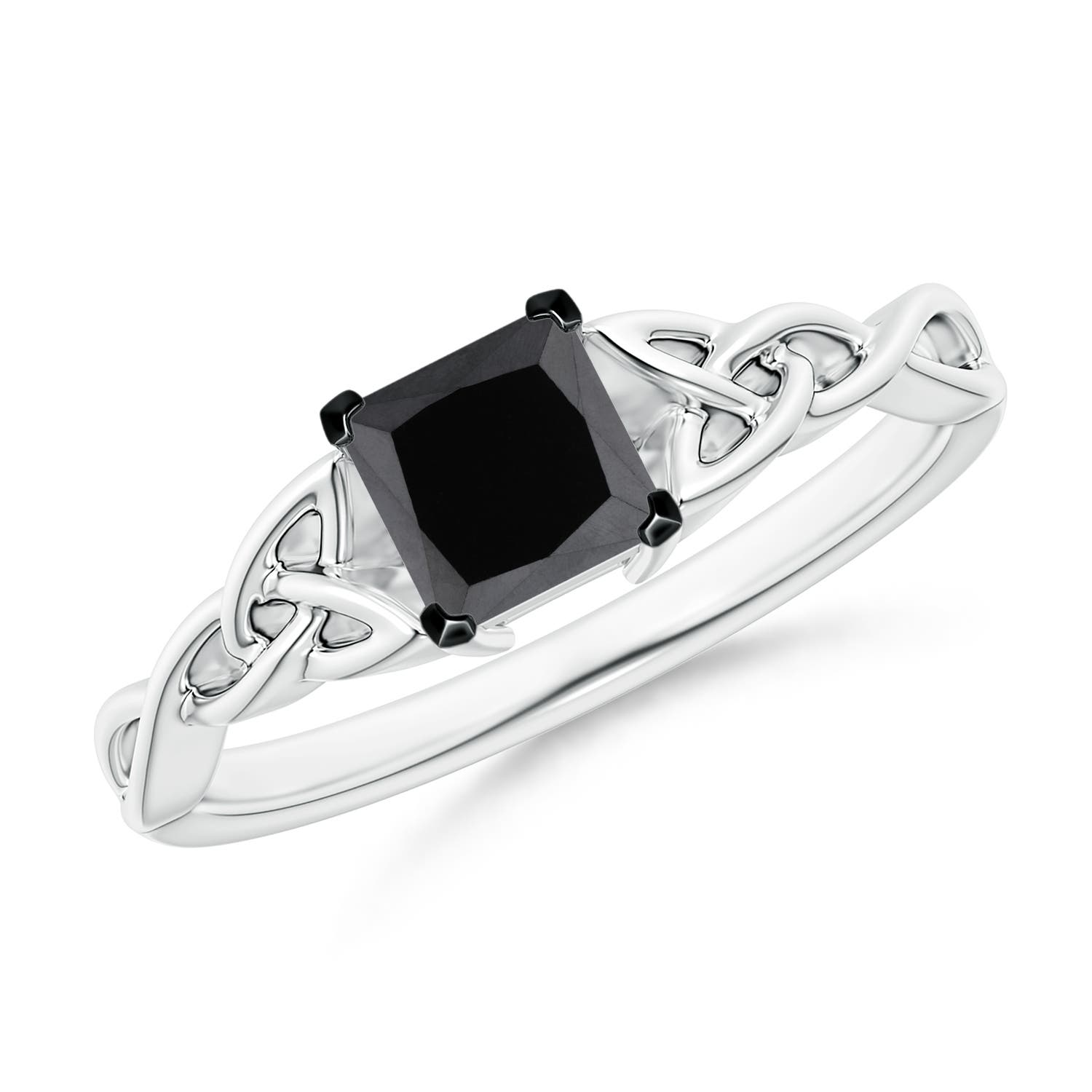 Solitaire Princess-Cut Enhanced Black Diamond Celtic Knot Ring