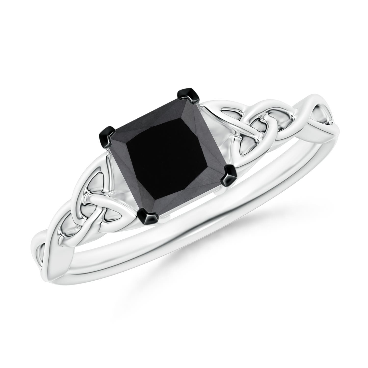 Solitaire Princess-Cut Enhanced Black Diamond Celtic Knot Ring