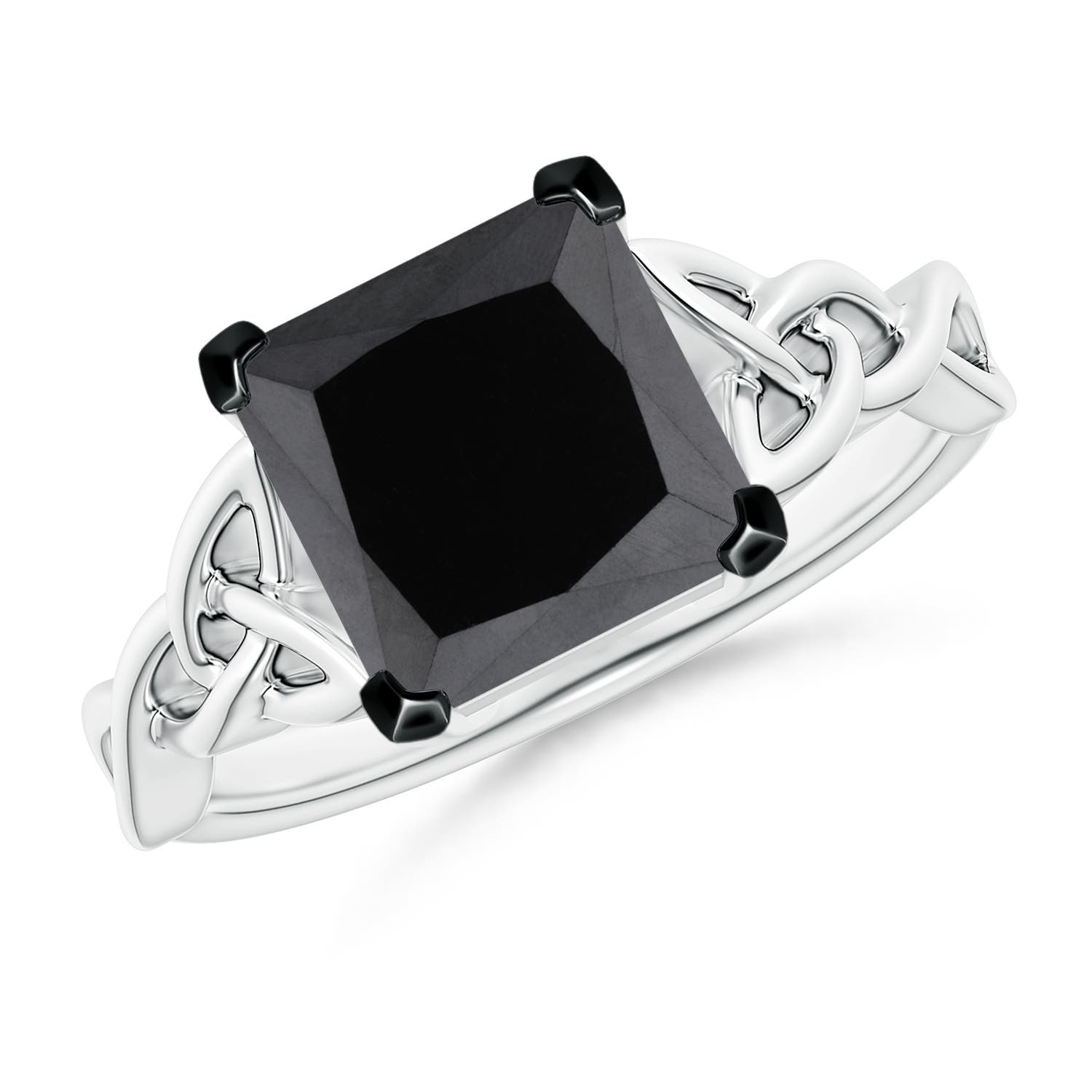 Solitaire Princess-Cut Enhanced Black Diamond Celtic Knot Ring