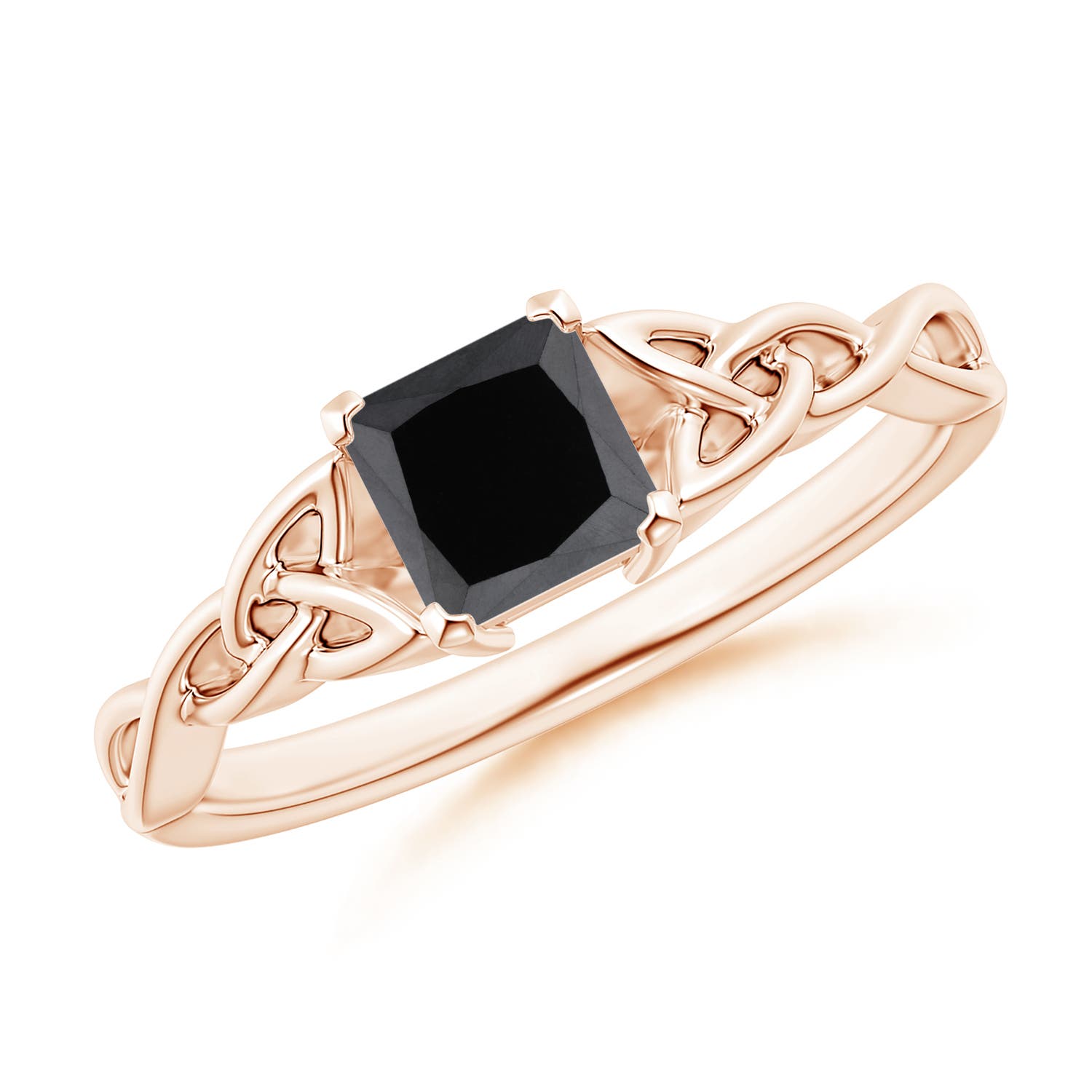 Solitaire Princess-Cut Enhanced Black Diamond Celtic Knot Ring