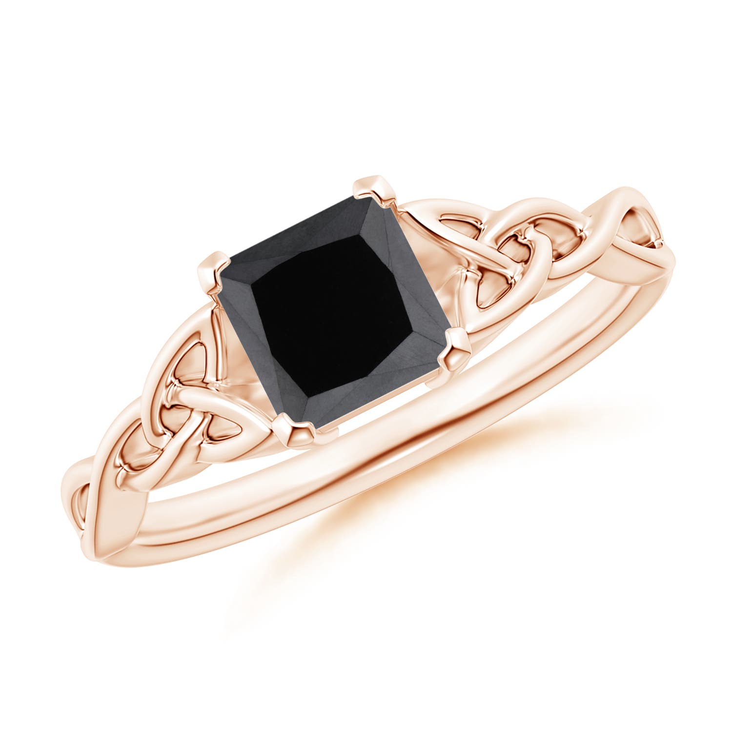 Solitaire Princess-Cut Enhanced Black Diamond Celtic Knot Ring