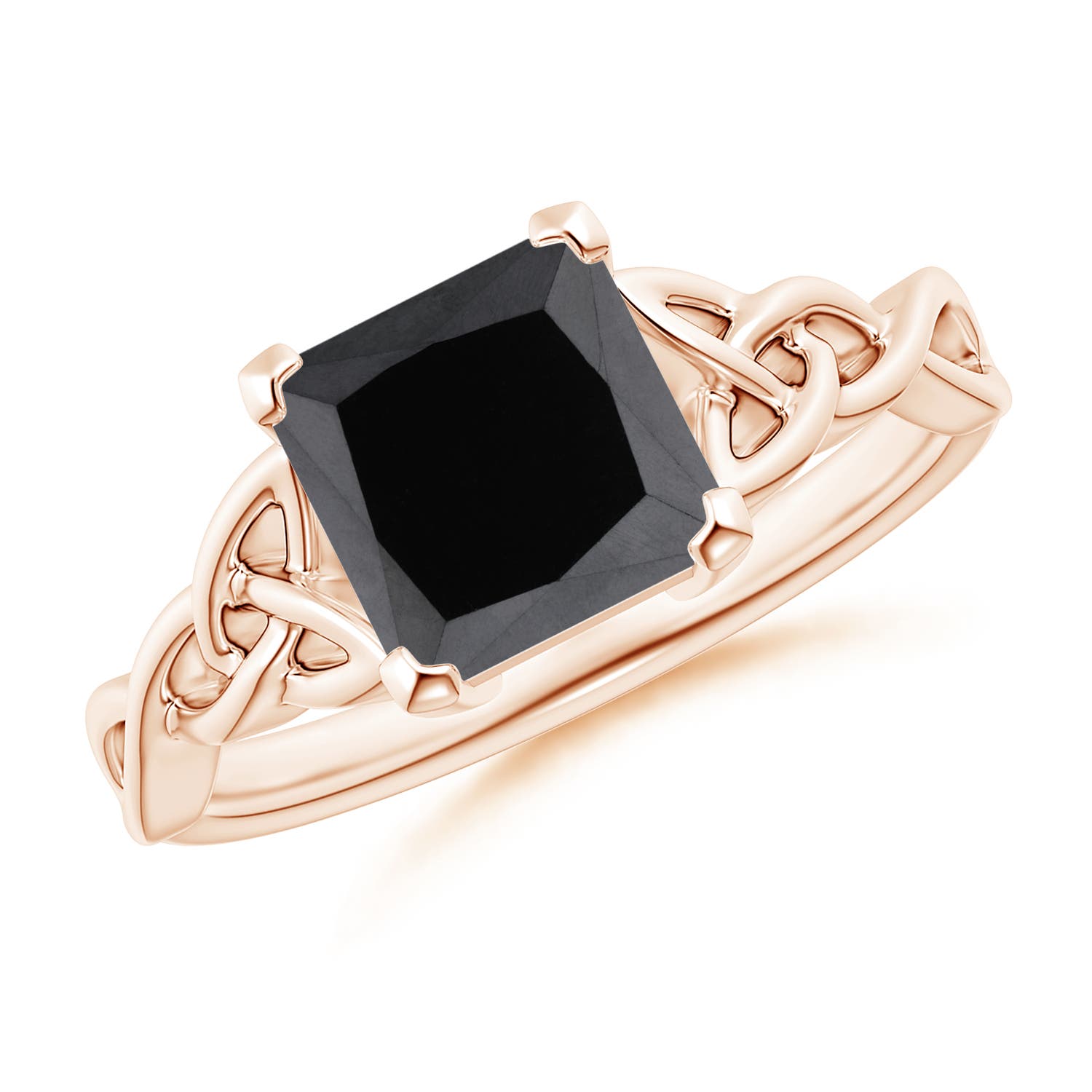 Solitaire Princess-Cut Enhanced Black Diamond Celtic Knot Ring
