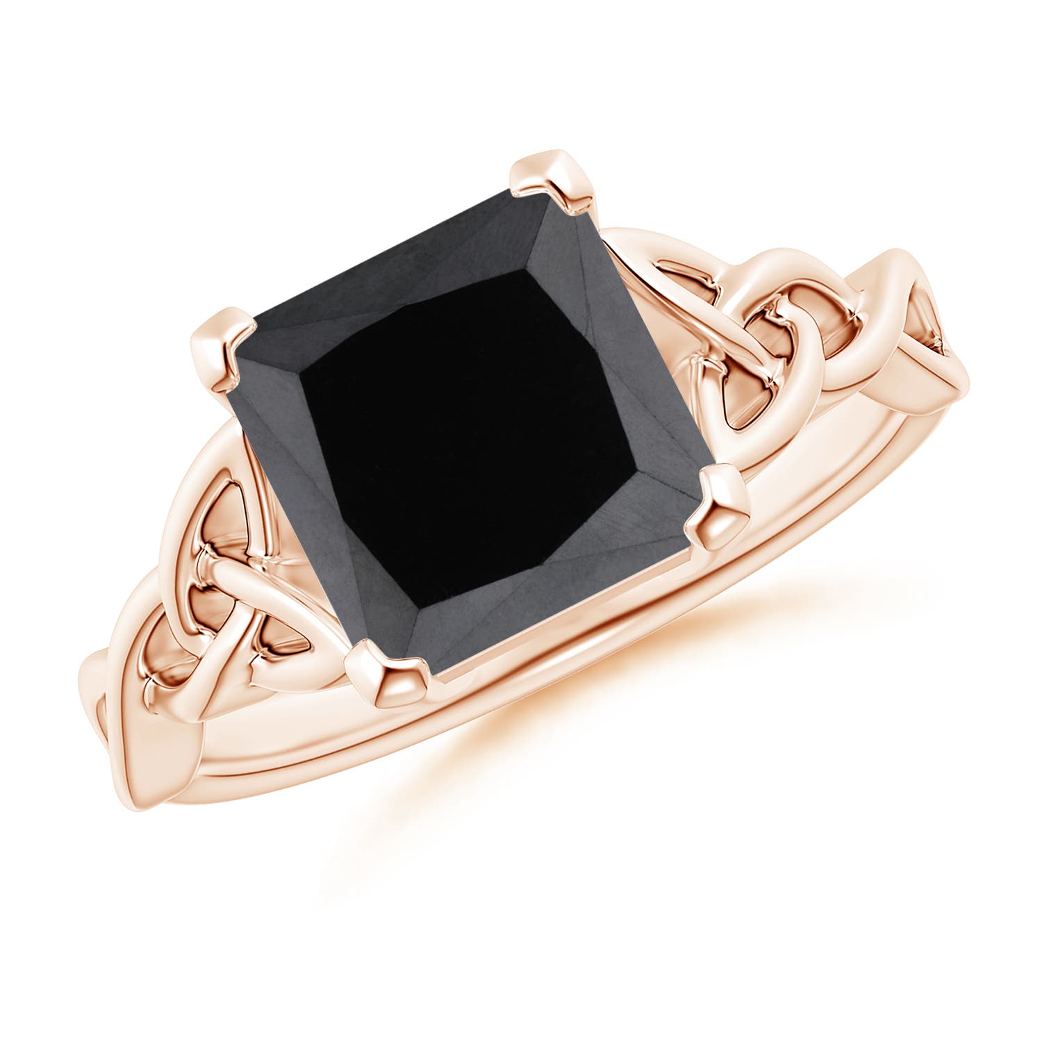 Solitaire Princess-Cut Enhanced Black Diamond Celtic Knot Ring