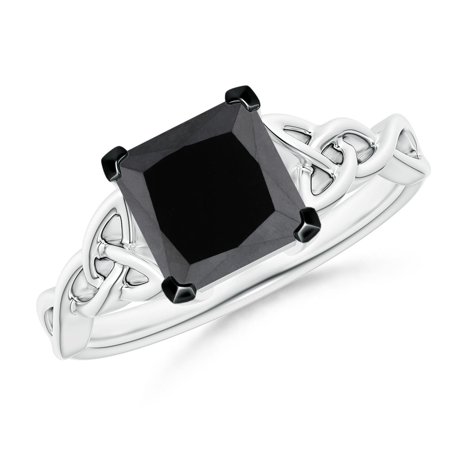 Solitaire Princess-Cut Enhanced Black Diamond Celtic Knot Ring