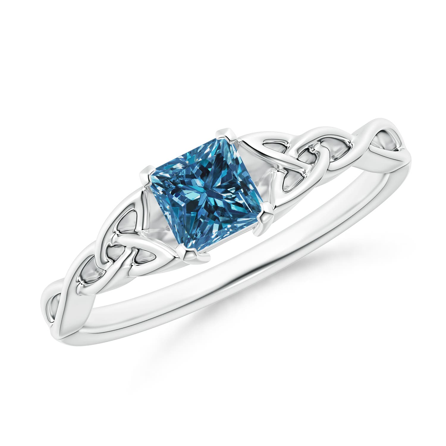 Solitaire Princess-Cut Enhanced Blue Diamond Celtic Knot Ring