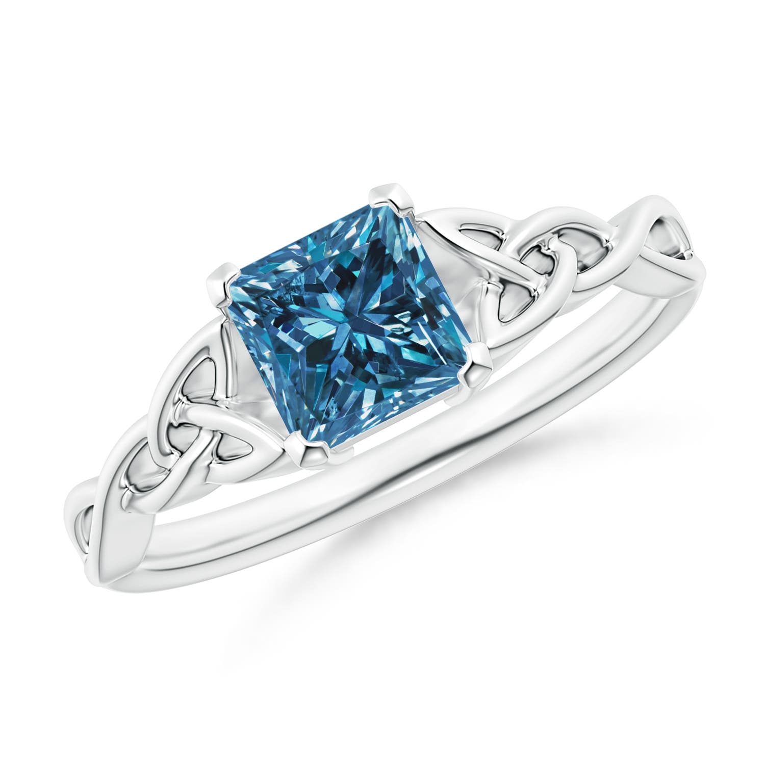 Solitaire Princess-Cut Enhanced Blue Diamond Celtic Knot Ring