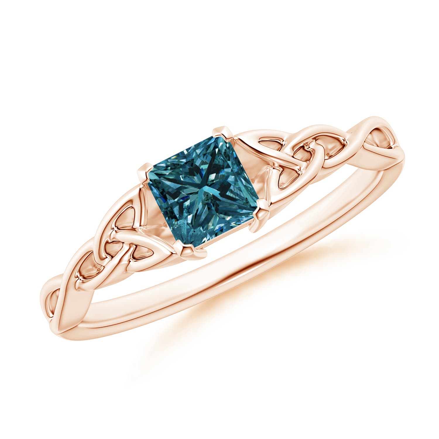 Solitaire Princess-Cut Enhanced Blue Diamond Celtic Knot Ring
