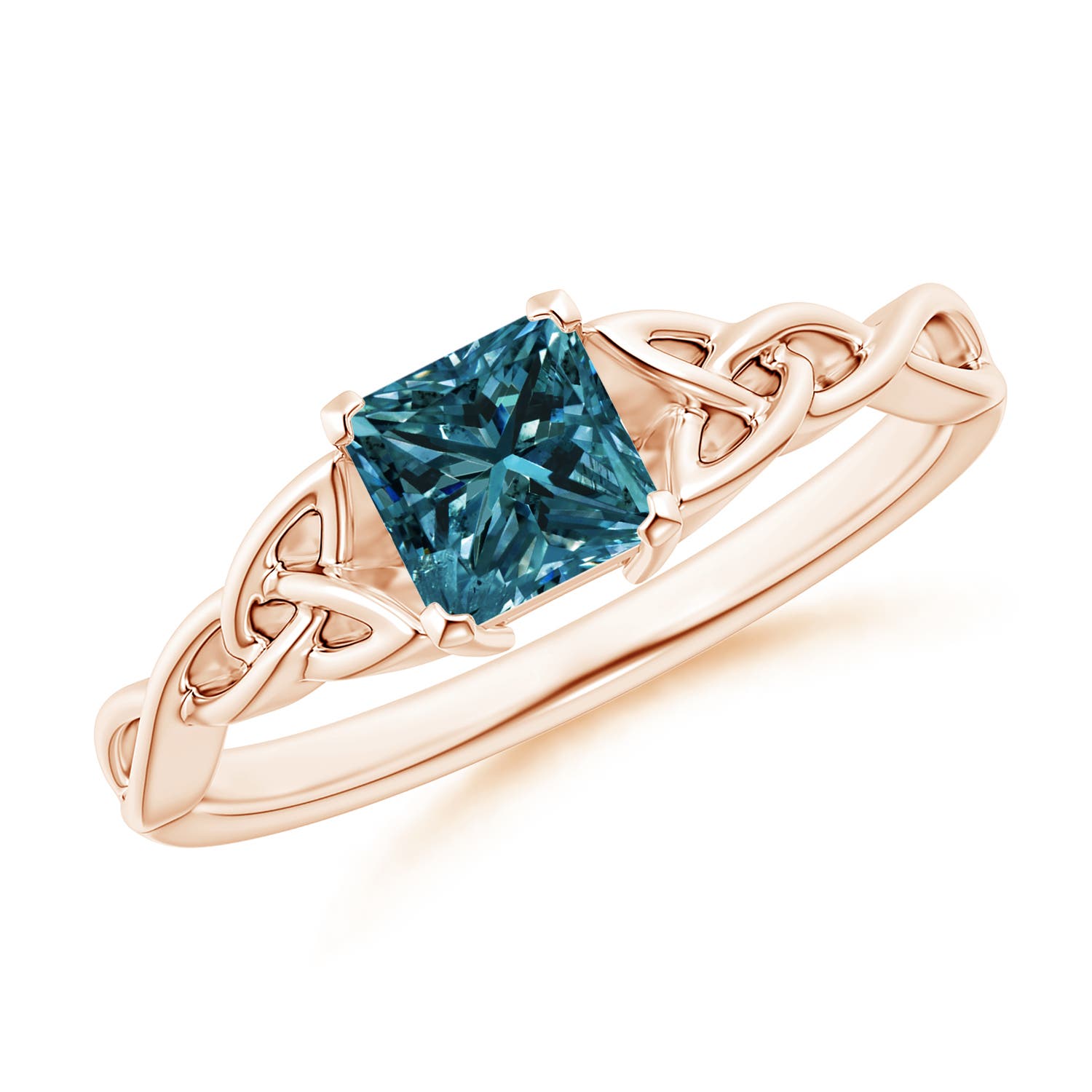 Solitaire Princess-Cut Enhanced Blue Diamond Celtic Knot Ring