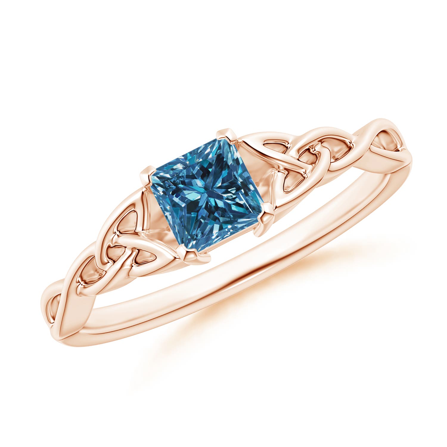 Solitaire Princess-Cut Enhanced Blue Diamond Celtic Knot Ring