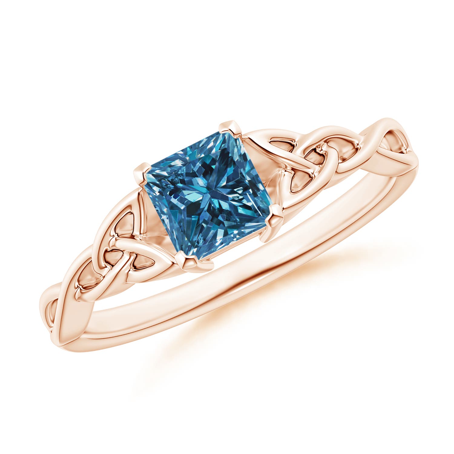 Solitaire Princess-Cut Enhanced Blue Diamond Celtic Knot Ring